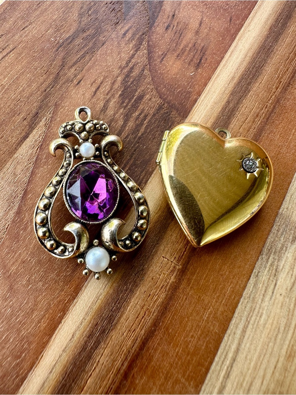 2 Vintage Gold Avon Pendants